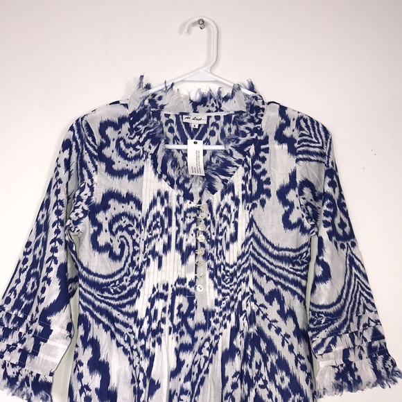 NWT At Last Cotton Annabel Maxi Dress in Blue & White Ikat - Picture 5 of 10